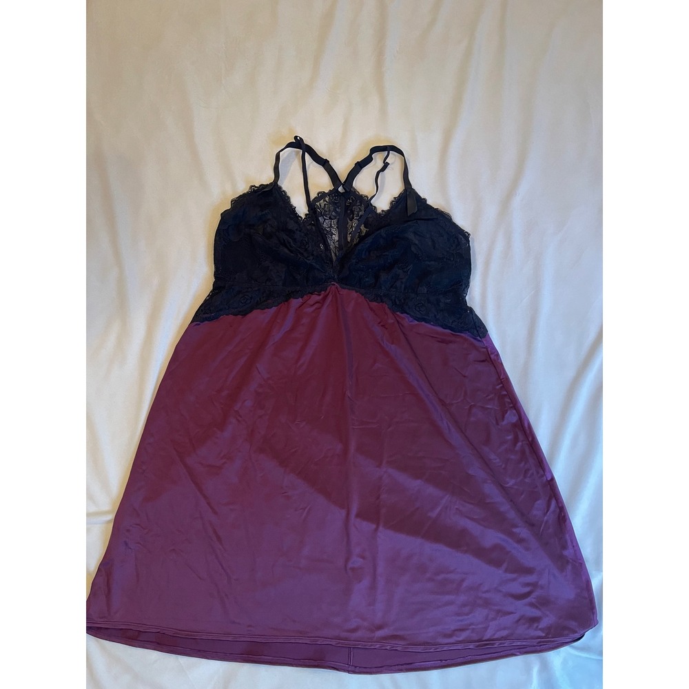 Torrid Curve Purple Satin Black Lace Babydoll Chemise Lingerie Size 2 NEW